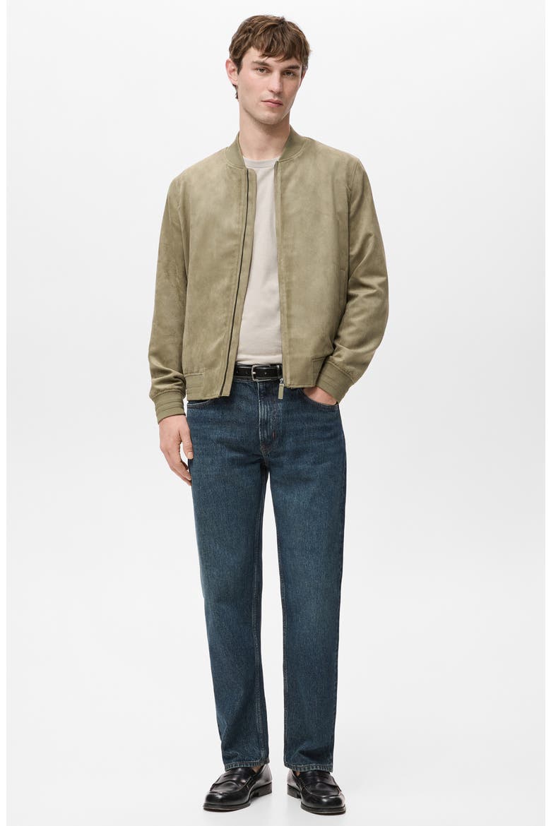 Faux Suede Bomber Jacket, Alternate, color, KHAKI