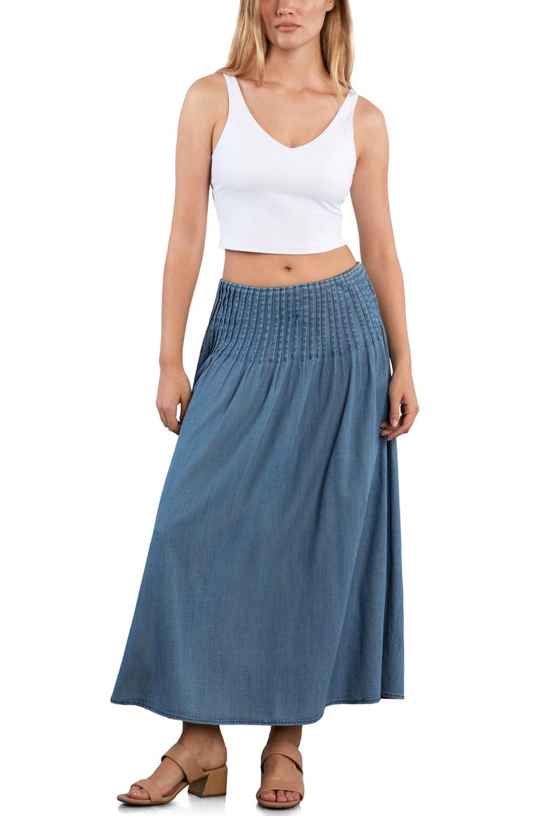 Pintuck Denim Maxi Skirt, Alternate, color, DENIM DUSK