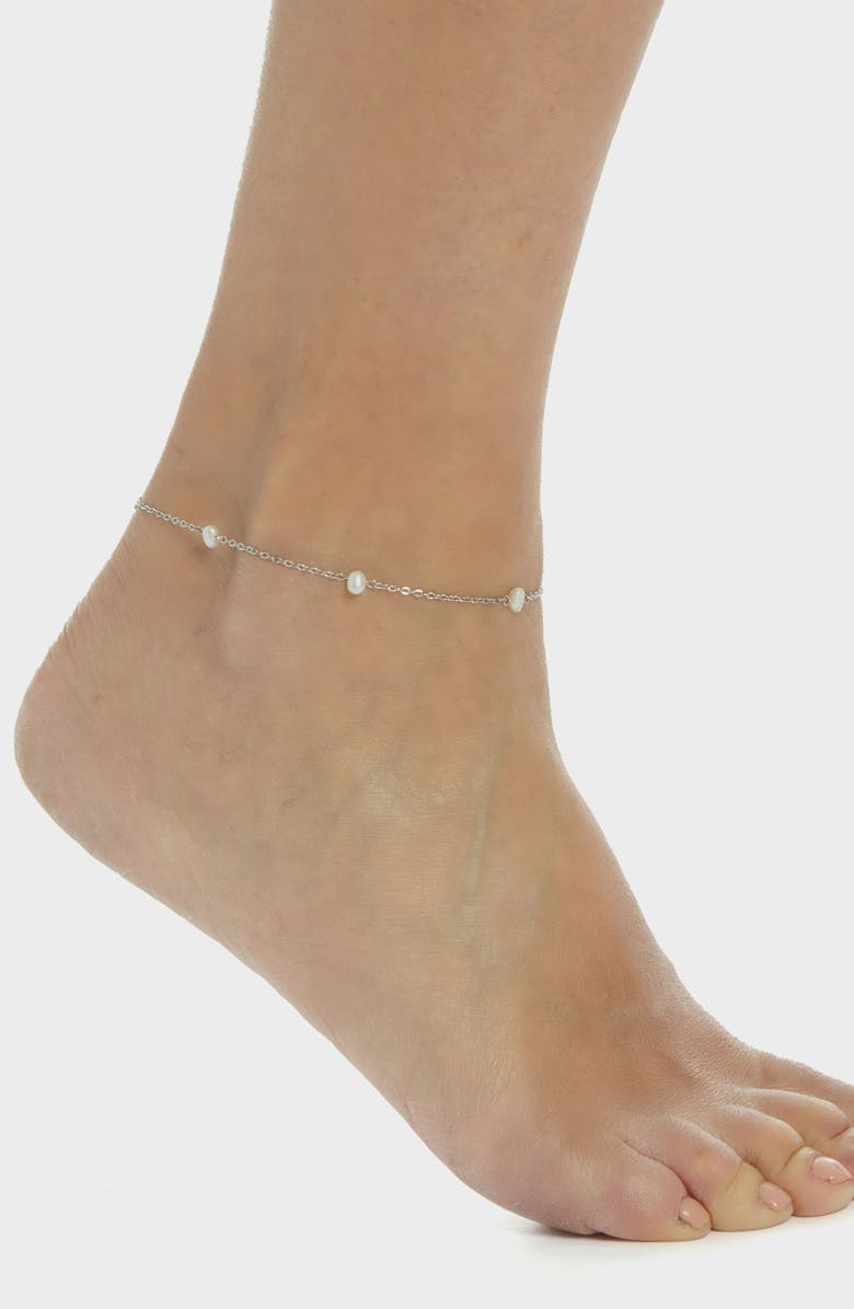 st. Moran Freshwater Pearl Station Anklet, Alternate, color, Silver