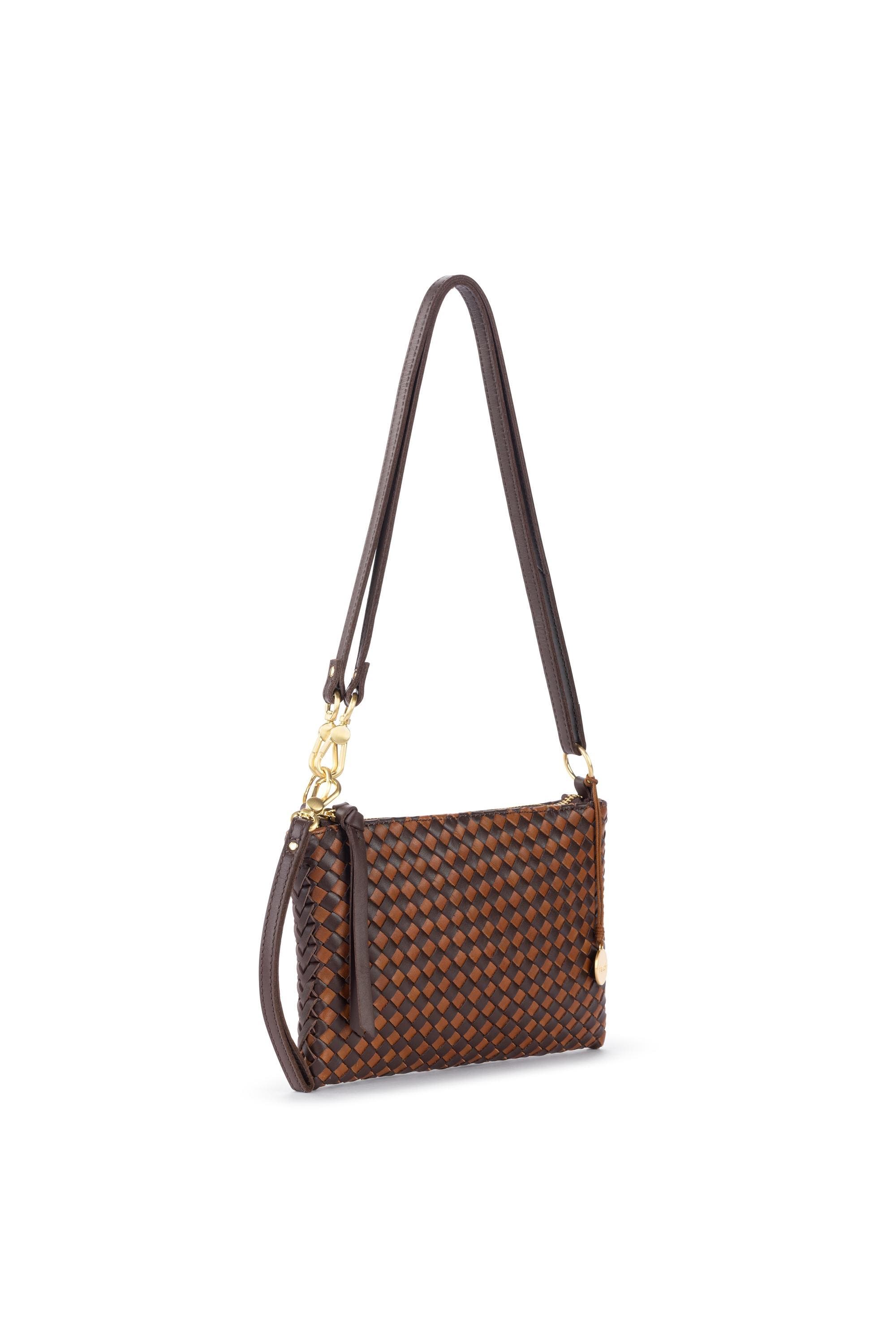 The Sak Vita Hand Woven Leather Crossbody Wristlet, Alternate, color, Mahogany Cognac Woven
