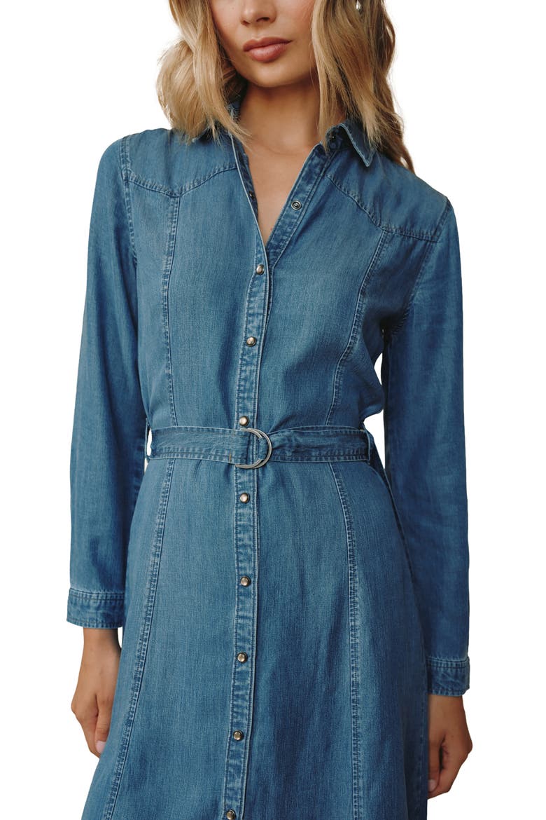 Western Yoke Midi Shirtdress, Alternate, color, SKYLINE SPRAY WASH