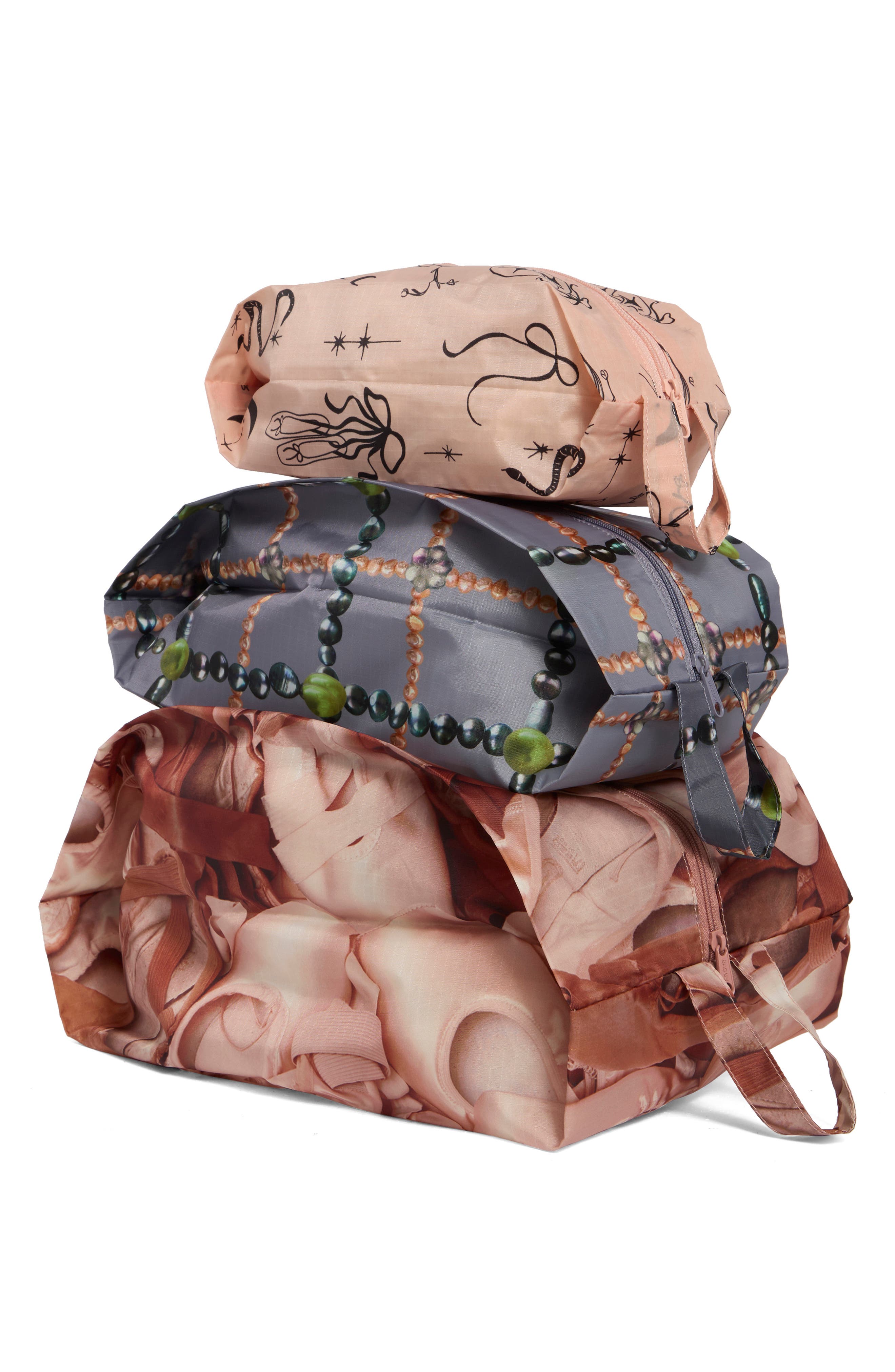 Set of 3 Assorted Zippered Travel Pouches, Main, color, BALLET ICONS