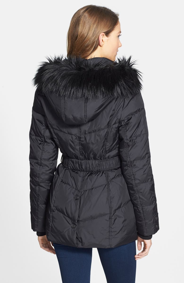 DKNY 'Hayley' Faux Fur Trim Hooded Belted Quilted Jacket, Alternate, color, 