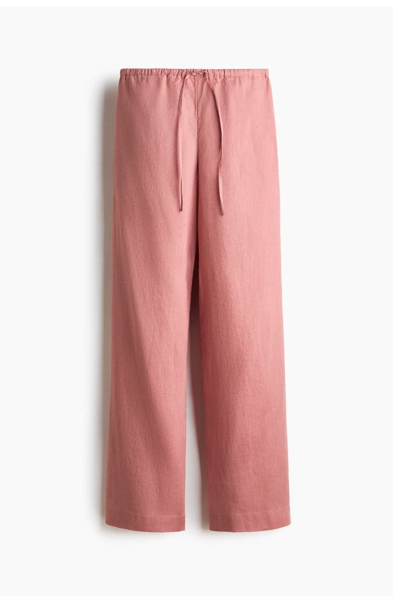 H&M Linen Drawstring Trousers, Main, color, Dusty Pink
