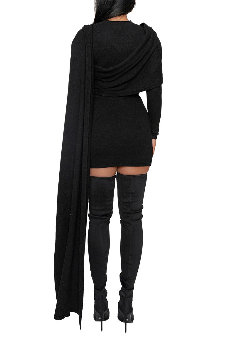 Long Sleeve Scarf Body-Con Minidress, Alternate, color, BLACK