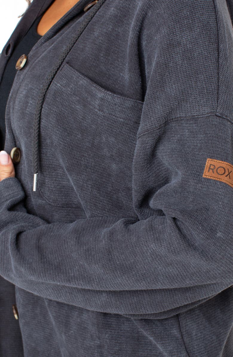 Roxy Clear Water Waffle Knit Button Front Hoodie, Alternate, color, Phantom