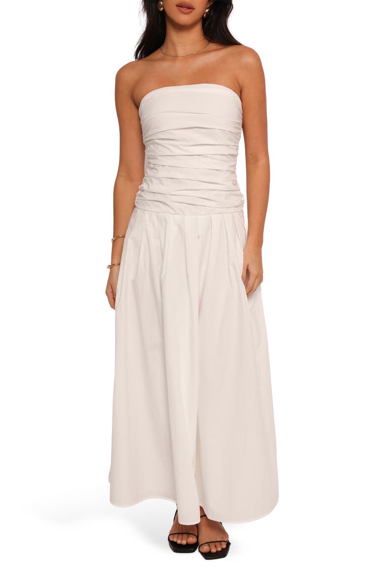 Nell Strapless Cotton Maxi Dress, Main, color, WHITE