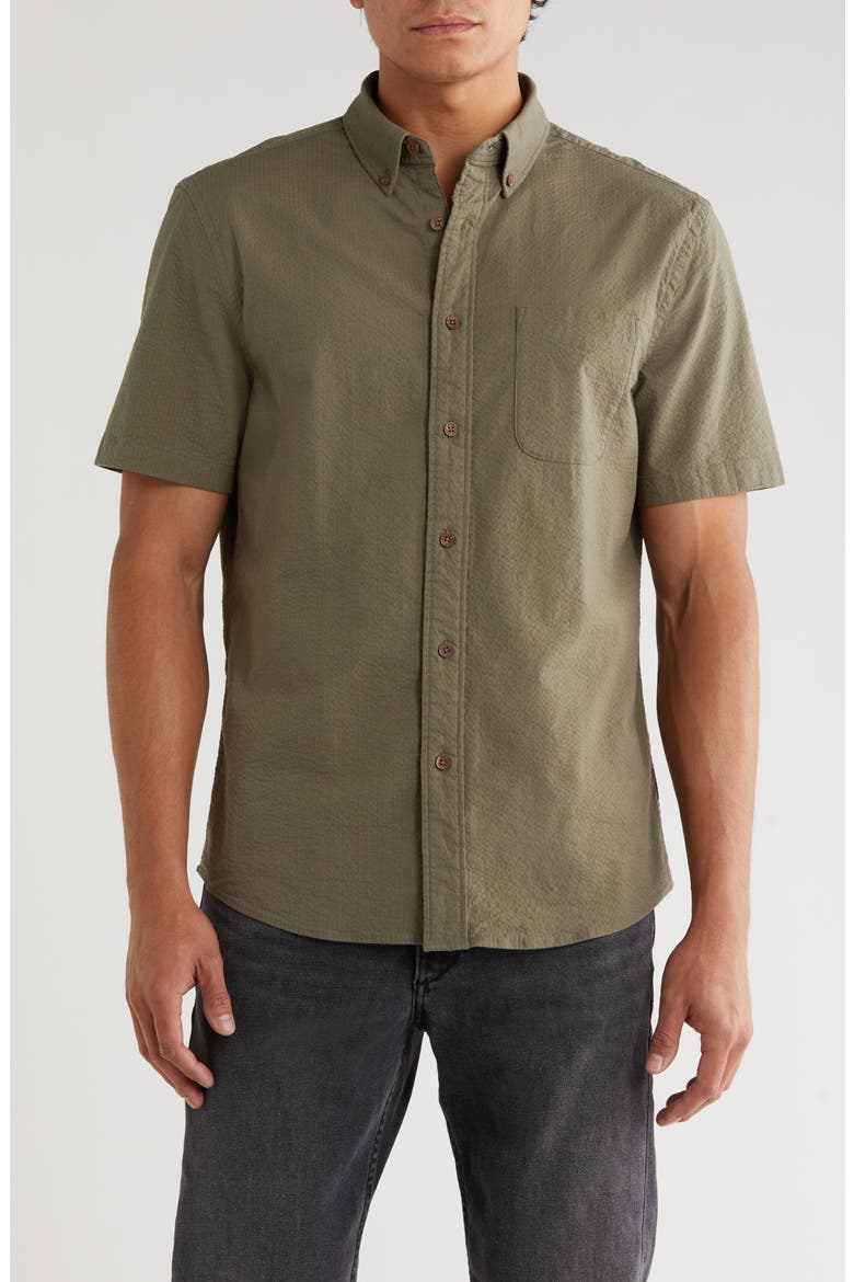 Seersucker Button-Up Shirt, Main, color, LIGHT PINE