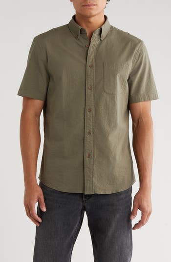 Faherty Seersucker Button-up Shirt In Green
