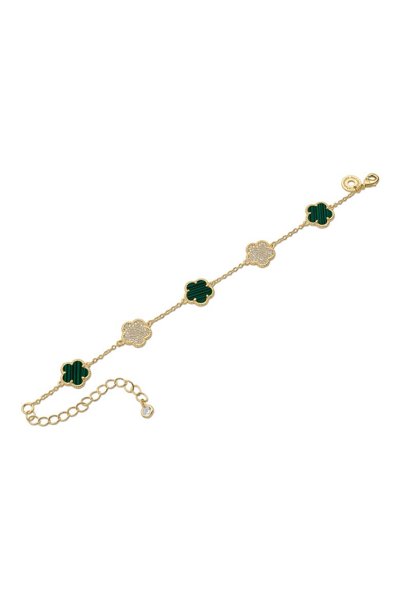 Pavé Cubic Zirconia & Simulated Malachite Clover Charm Bracelet, Alternate, color, GREEN/ GOLD