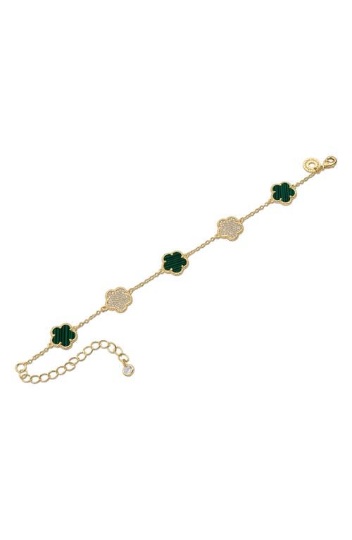 Cz By Kenneth Jay Lane Pavé Cubic Zirconia & Simulated Malachite Clover Charm Bracelet In Multi