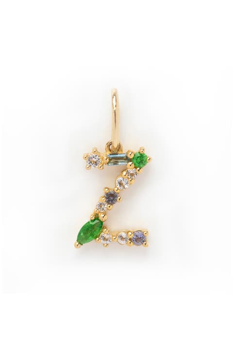 Solid 9K Gold & Semiprecious Stone Initial Charm