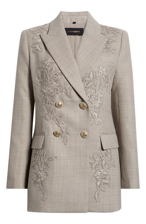 Violet Embroidered Wool Blazer