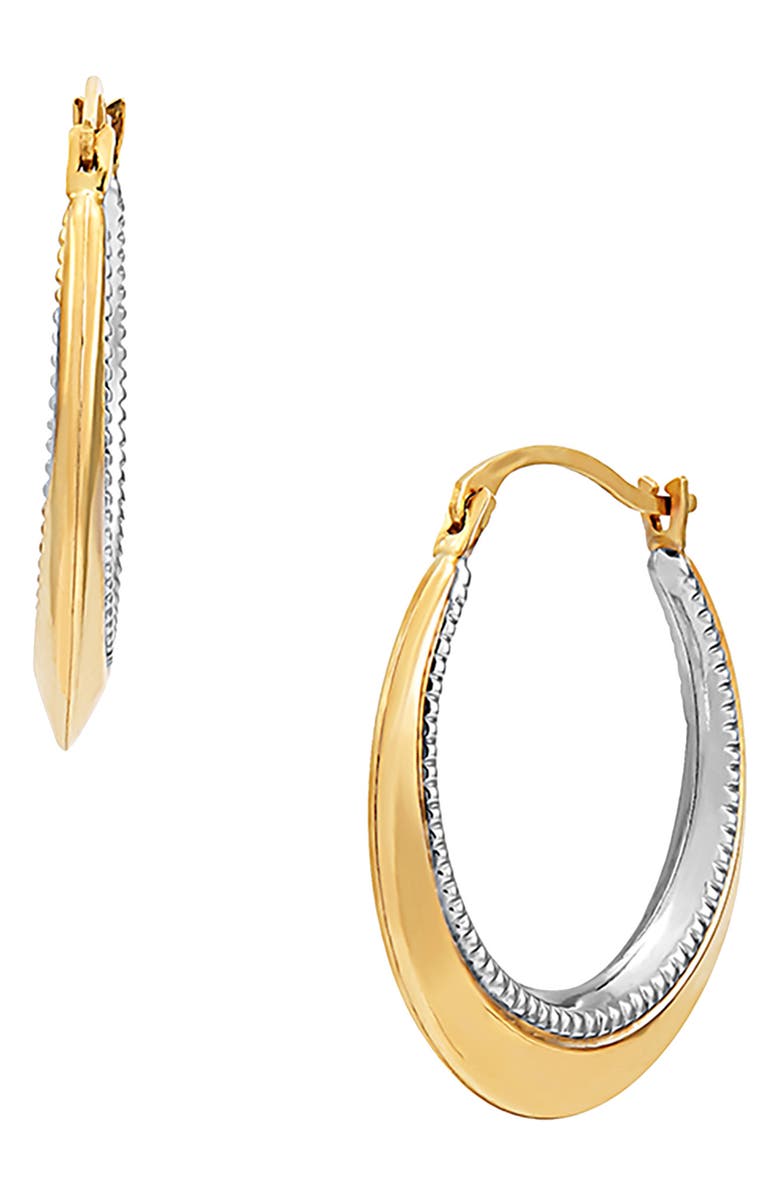 Frankie & Zoe Two-Tone Bead Textured Hoop Earrings, Main, color, Yellow Gold