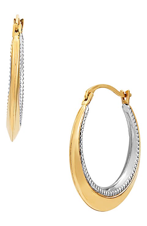 Two-Tone Bead Textured Hoop Earrings