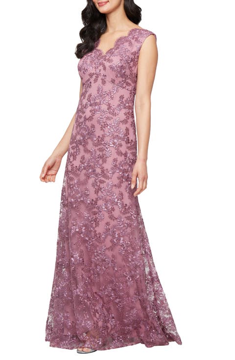 Embroidered Scalloped Sleeveless Gown