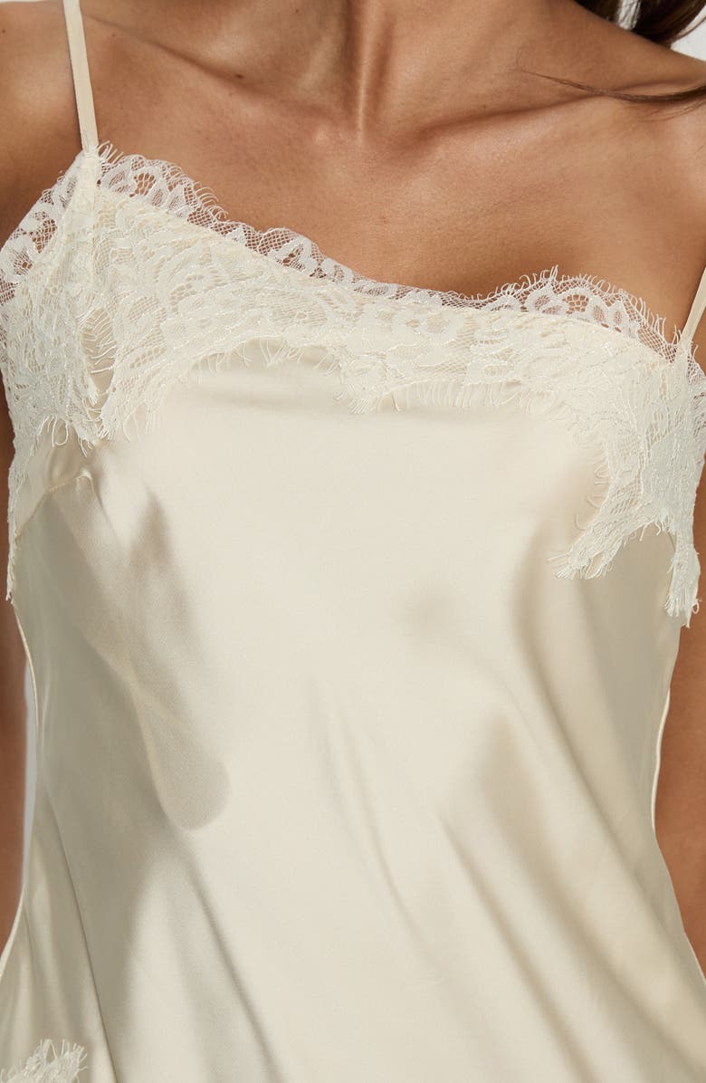 Princess Polly Winta Lace Trim Asymmetrical Satin Camisole, Alternate, color, Cream