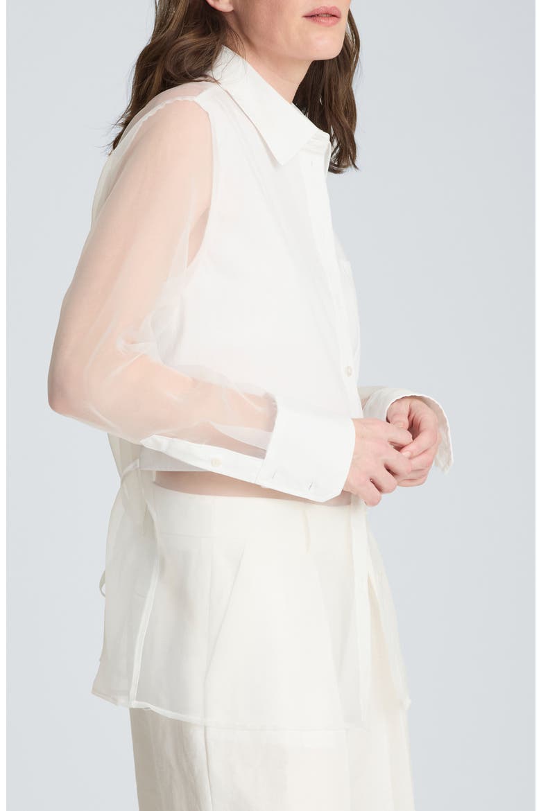 Tie Back Cotton Blend Button-Up Shirt, Alternate, color, PURE WHITE