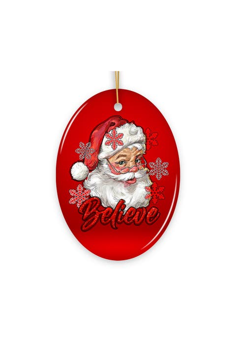 Believe Santa Snowflake Oval Ornament - Version 1