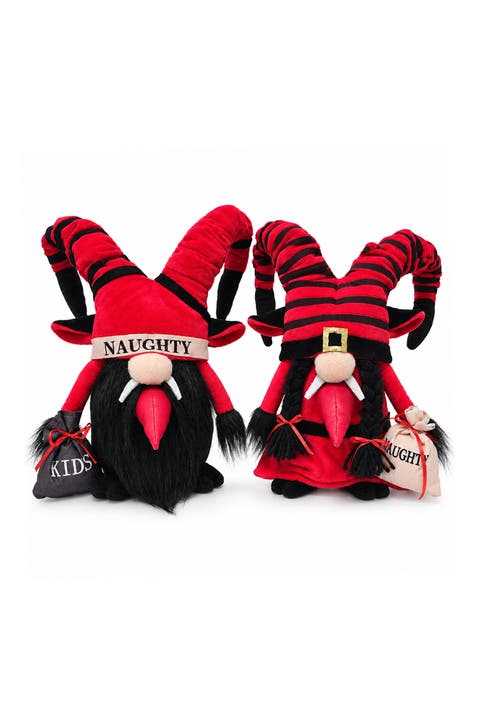 Horned Krampus Naughty List Christmas Plush Gnome Set
