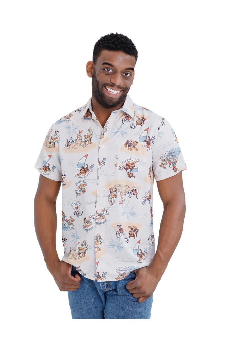 Hawaiian Button-Down Shirt, Alternate, color, Sand Paw Patrol