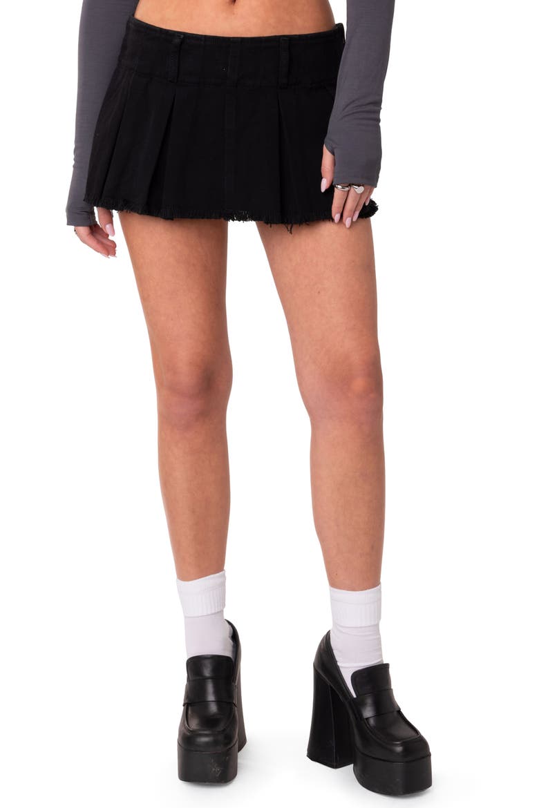 Low Rise Cotton Denim Mini Skort, Main, color, BLACK
