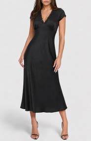 bebe Lace Detail Crushed Satin Dress