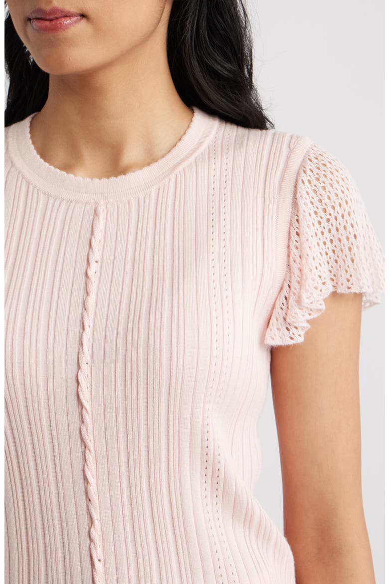 Pointelle Flutter Sleeve Sweater, Alternate, color, ANGEL PINK
