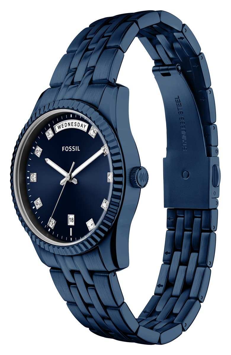 Fossil Scarlette Crystal Marker Navy Bracelet Watch, 34mm, Alternate, color, 