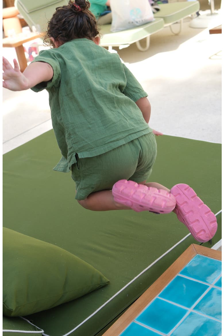 Kids' Green Cotton Muslin Camp Shirt & Drawstring Shorts Set, Alternate, color, GREEN
