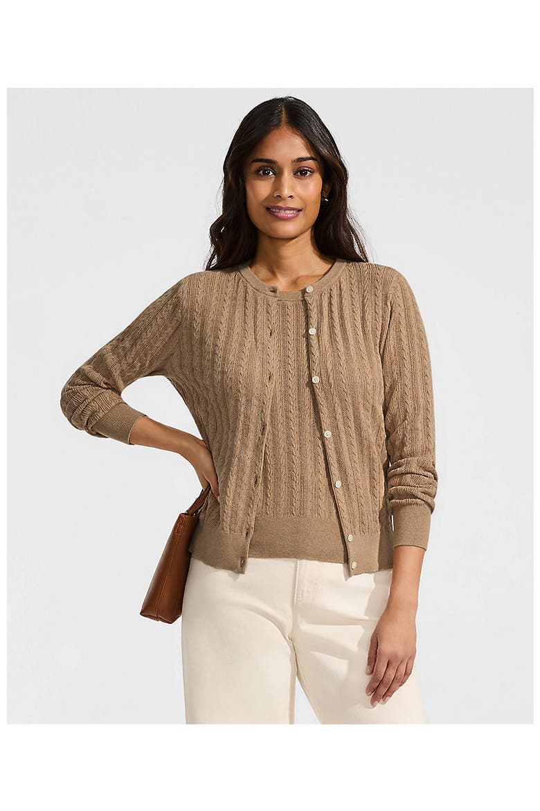 Cotton Pointelle Modern Cardigan Sweater, Alternate, color, Vicuna Heather