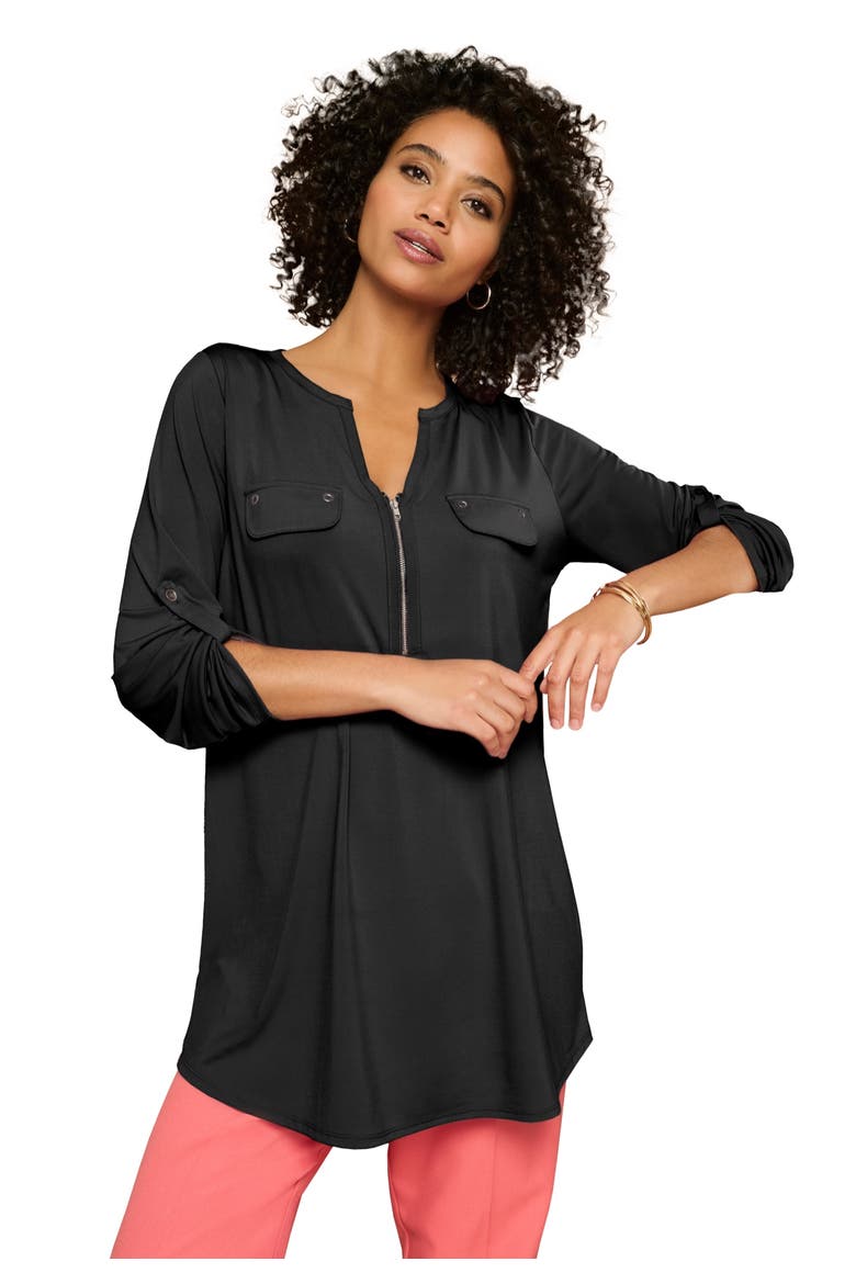 Zip Front Ultrasmooth® Fabric Tunic, Main, color, BLACK