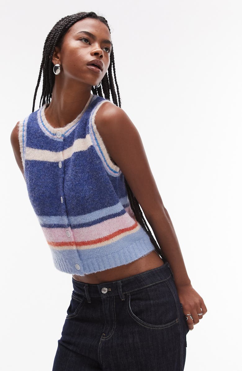 Topshop Stripe Button-Up Sweater Vest, Main, color, 