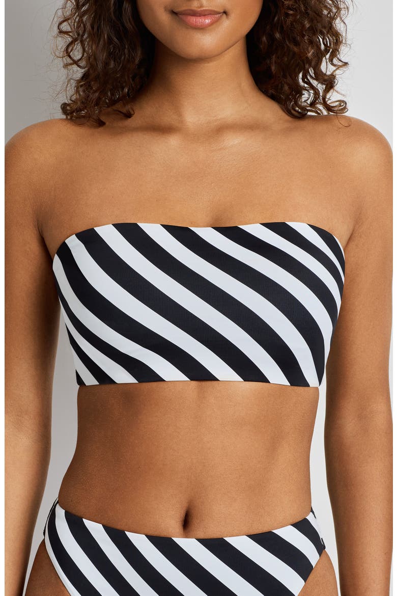 Stripe Longline Bandeau Bikini Top, Main, color, BLACK/WHITE