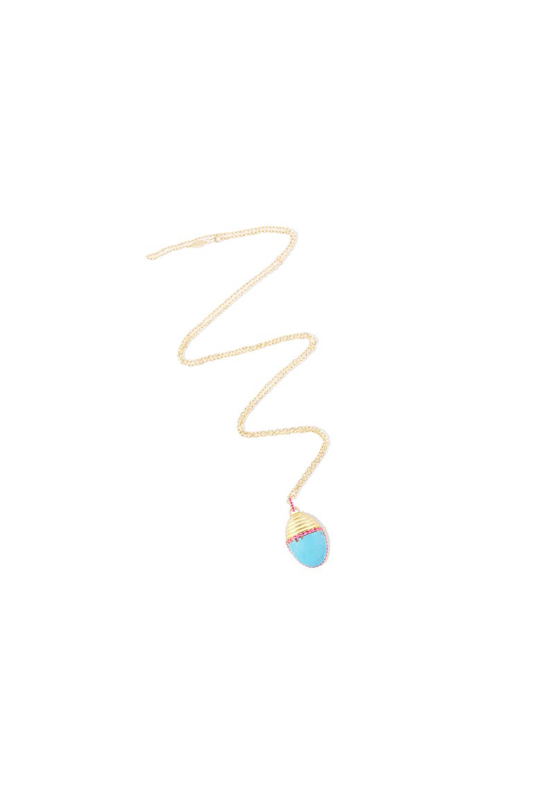 Found Large Cap Pendant Necklace, Alternate, color, Turquoise & Pink Sapphire-Gold