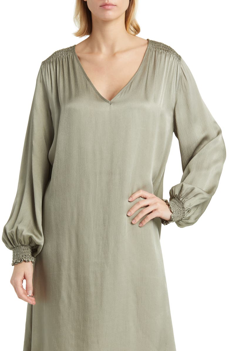 Masai Copenhagen Nadiya Smocked Long Sleeve Satin Shift Dress, Alternate, color,
