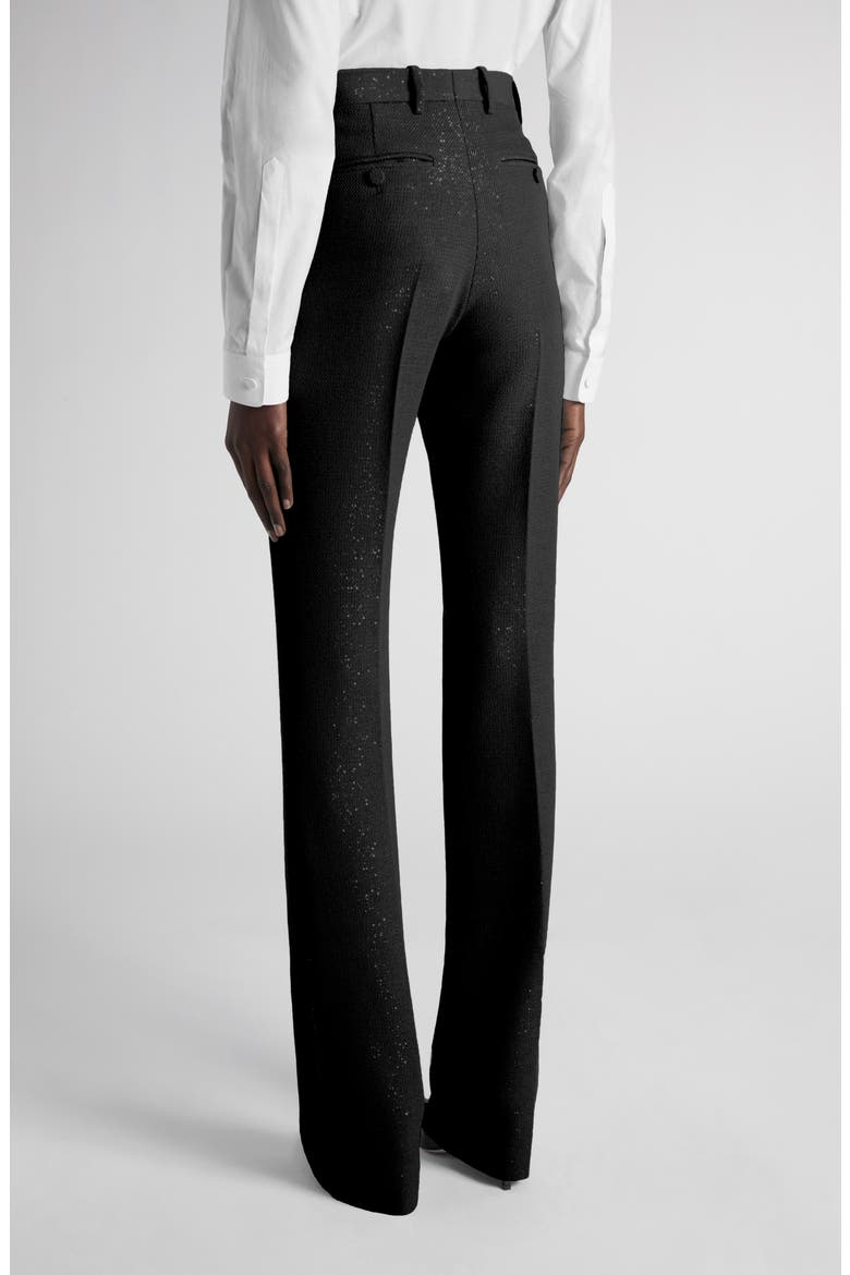 Tailored Sequin Wool Blend Crepe Straight Leg Pants, Alternate, color, BLACK