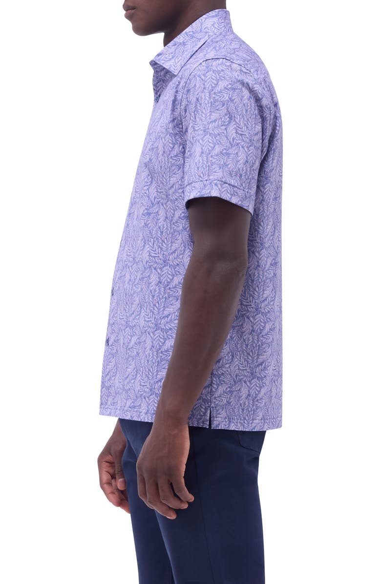 Bugatchi Milo OoohCotton<sup>®</sup> Leaf Print Short Sleeve Button-Up Shirt, Alternate, color, Lilac