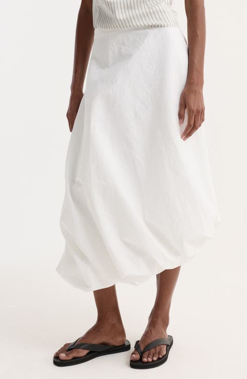 Twisted Crushed Cotton Blend Midi Skirt
