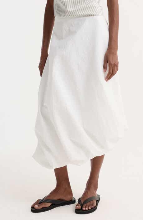 Twisted Crushed Cotton Blend Midi Skirt