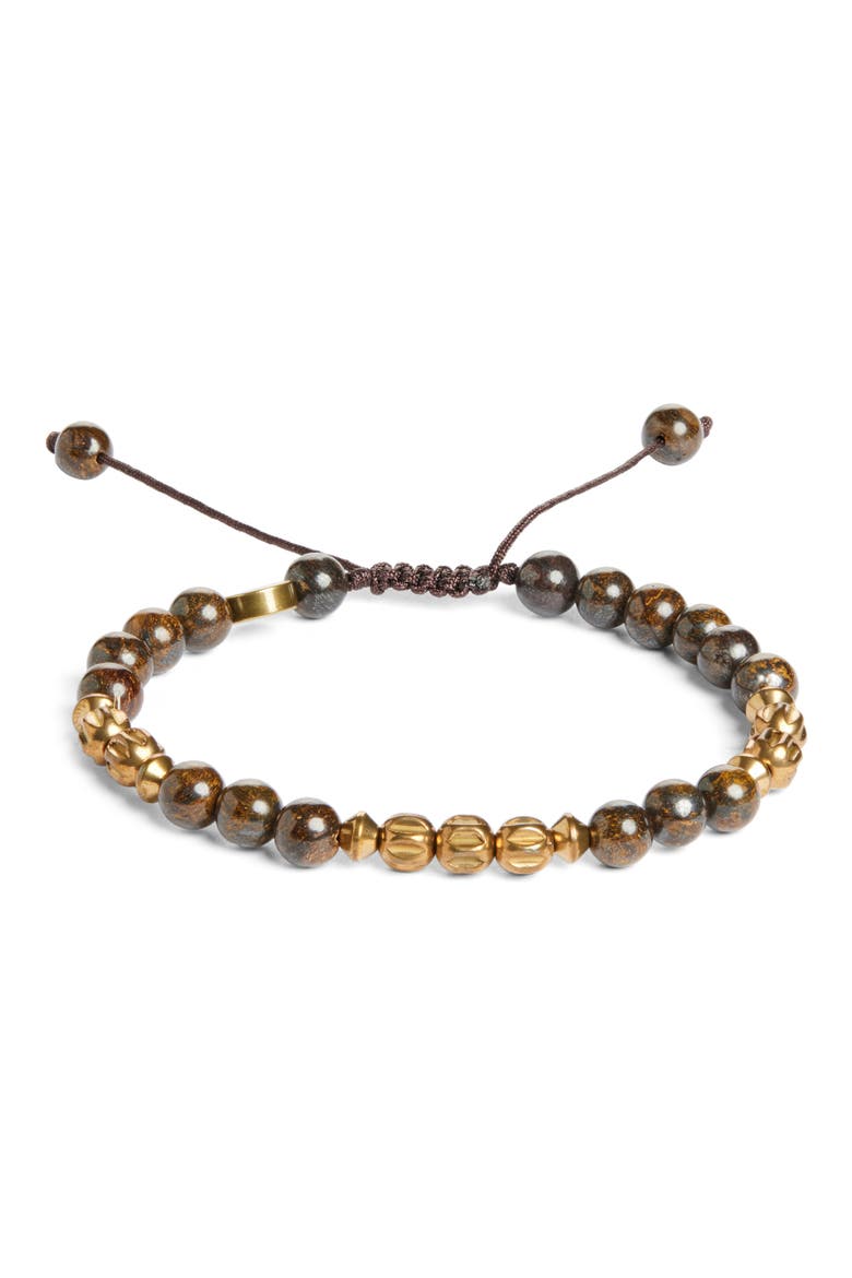 Men's Semiprecious Stone Beaded Slider Bracelet, Main, color, BRONZITE