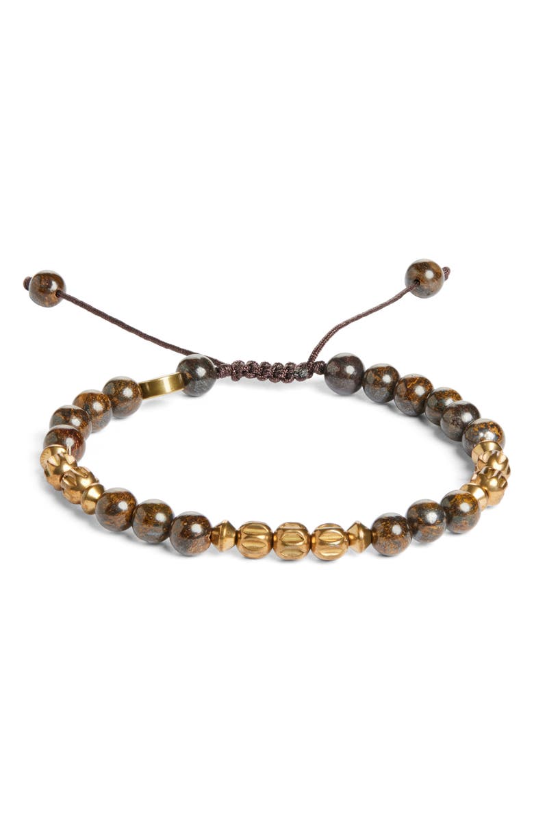 Caputo & Co. Men's Semiprecious Stone Beaded Slider Bracelet, Main, color, Bronzite