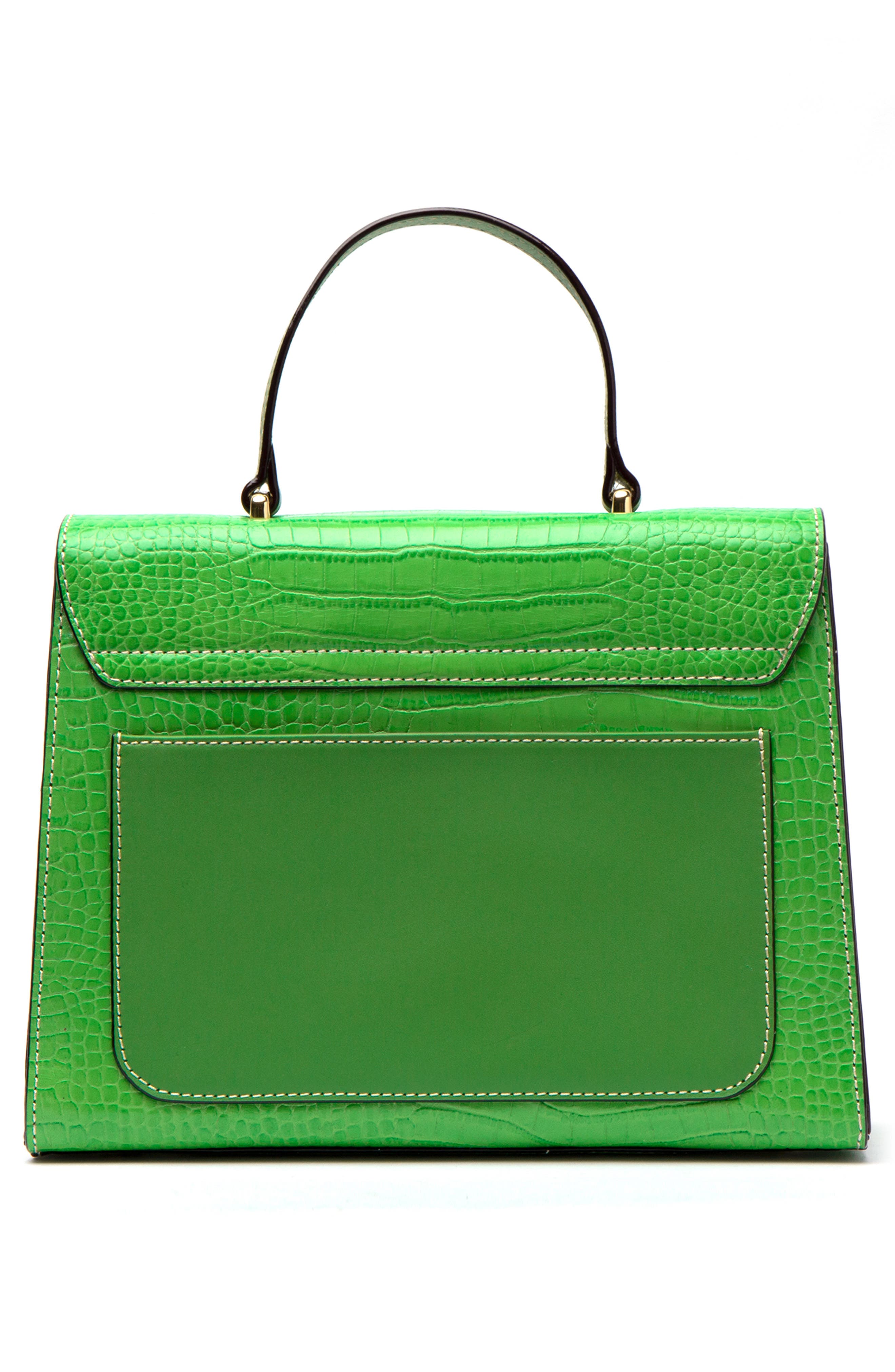 Holly Croc Embossed Leather Satchel, Alternate, color, GREEN