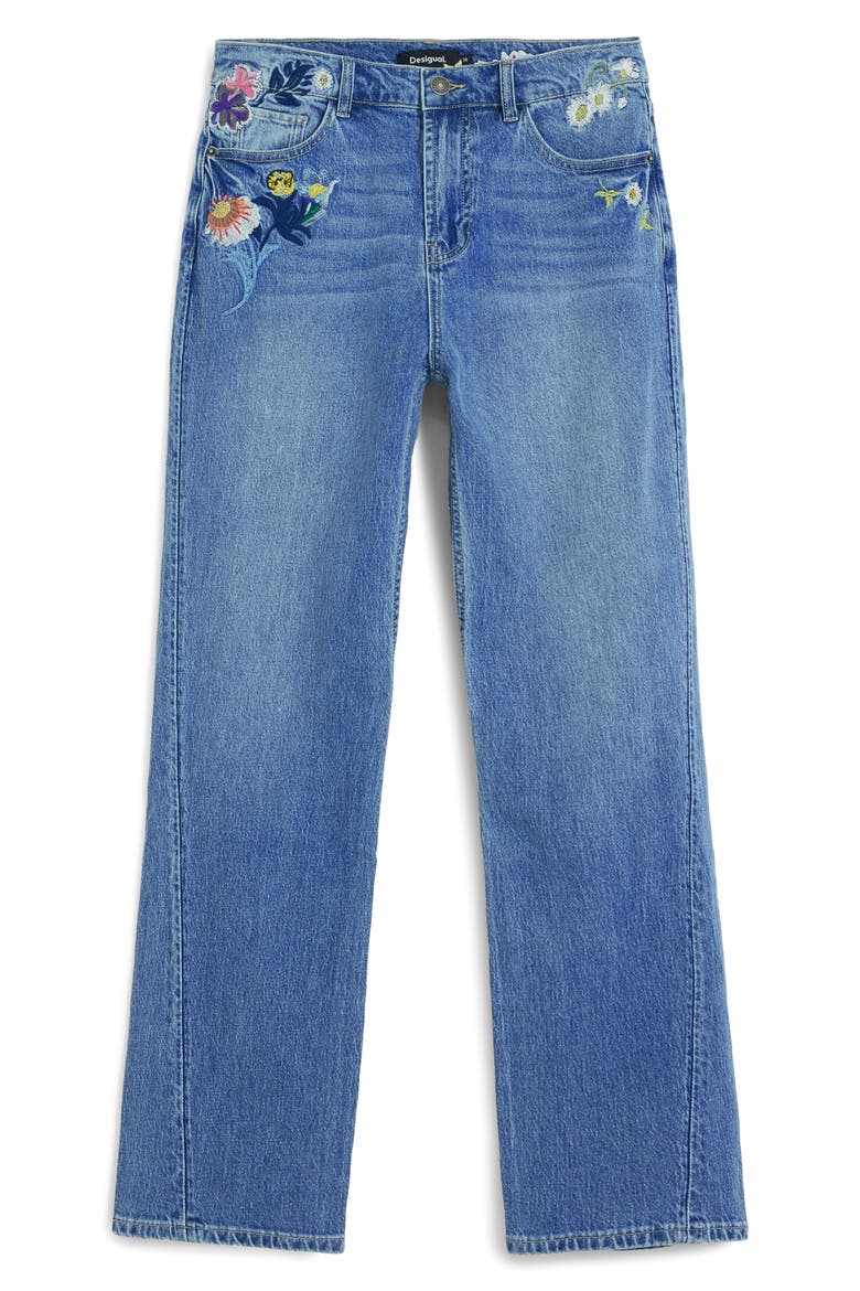 Embroidered Straight Leg Jeans, Alternate, color, MEDIUM BLUE