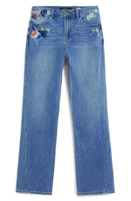 Desigual Embroidered Straight Leg Jeans In Blue