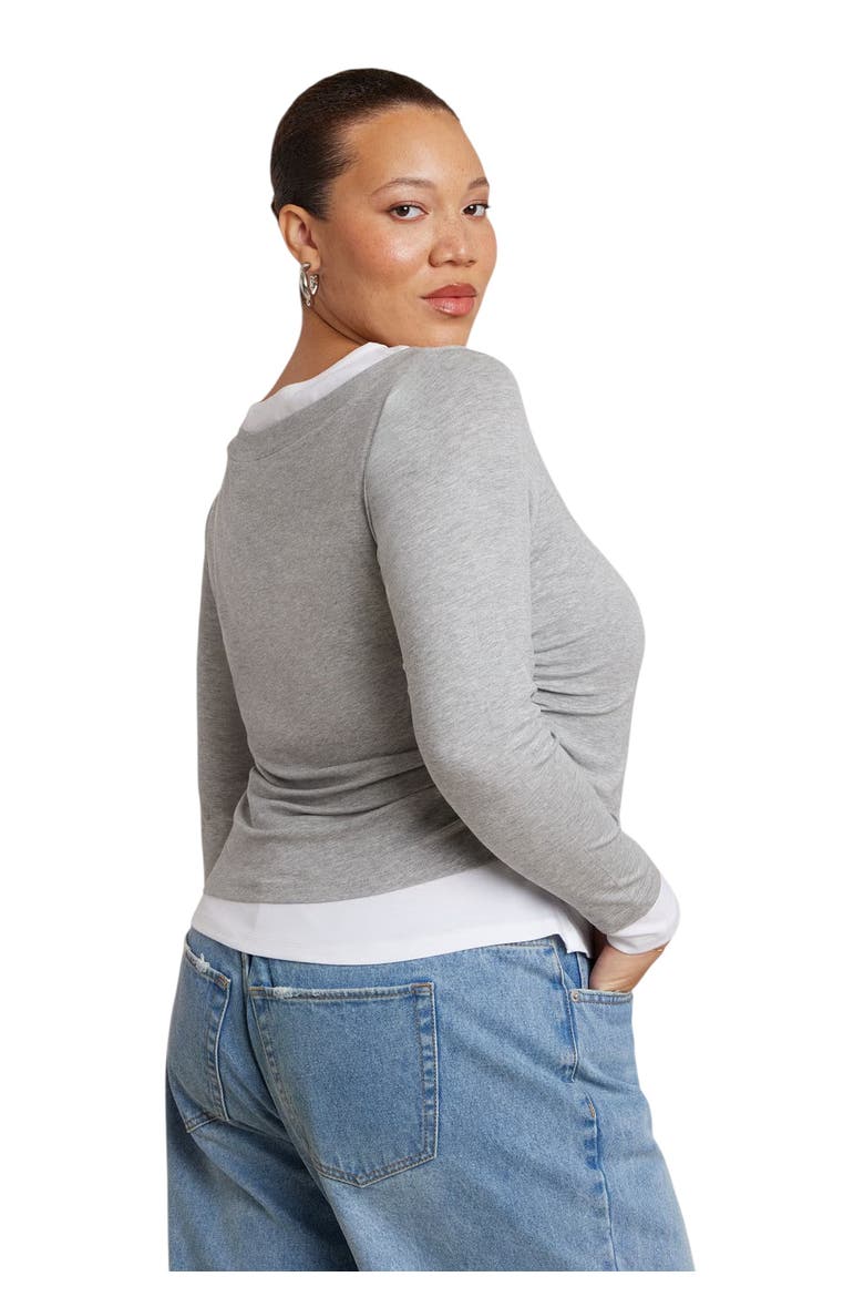 Layered Long Sleeve Top, Alternate, color, HEATHER GREY AND WHITE