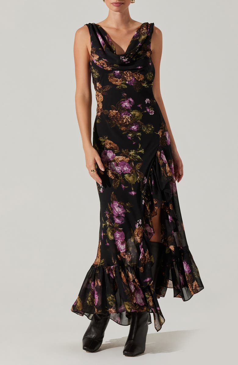 ASTR the Label Cecelia Floral Cowl Neck Sleeveless Maxi Dress, Main, color, 