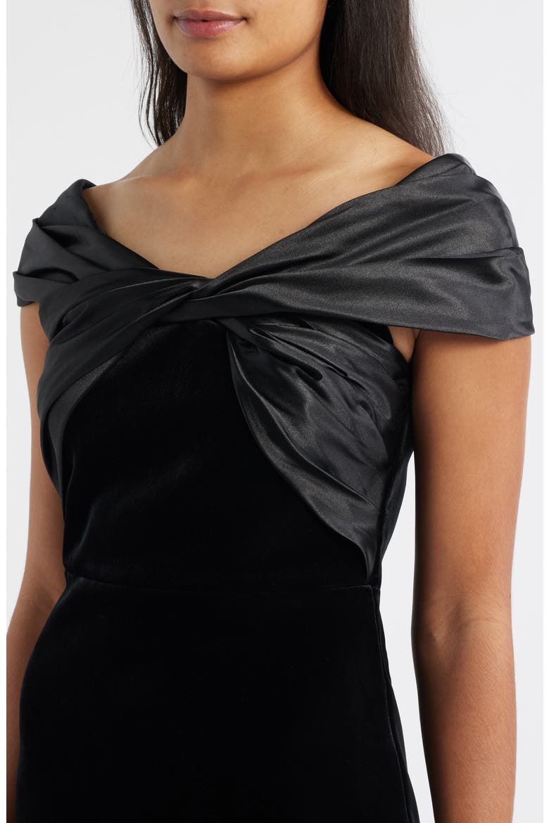 Satin Wrap Detail Velvet Sheath Dress, Alternate, color, BLACK