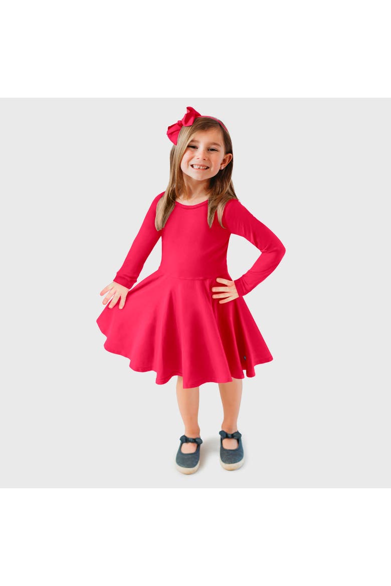 Girls Soft Jersey 100% Cotton Long Sleeve Skater Twirly Dress, Alternate, color, Candy Apple