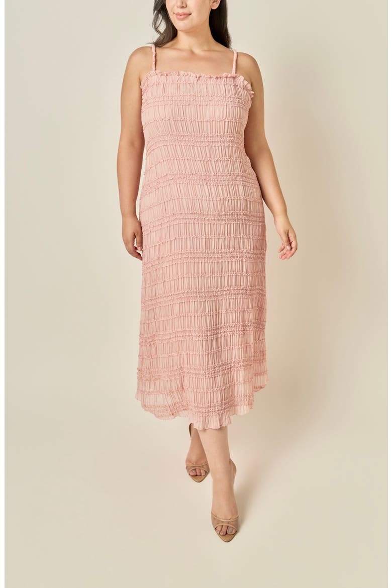 Shirred Ruffle Midi Dress, Alternate, color, PINK